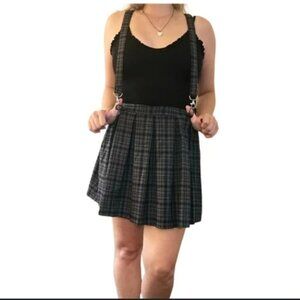 Hot Topic black grey plaid school jumpsuit skirt size S/M NWT
